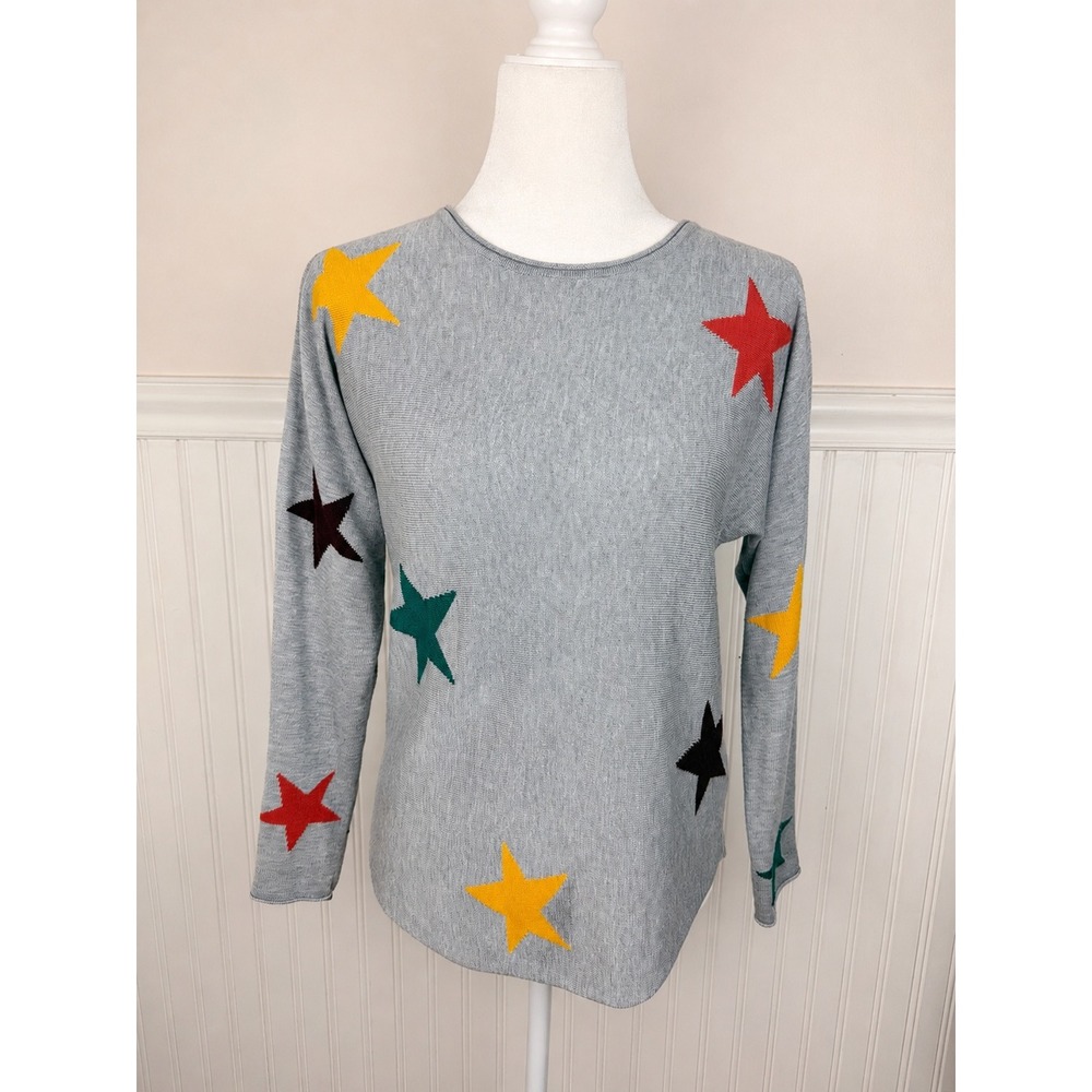 Rachel Zoe Gray Long Sleeve Star Pattern Knit Sweater - Picture 2 of 6
